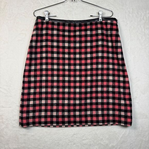 Talbots Dresses & Skirts - Talbots Pink Black Plaid Straight Skirt Womens Size 10 Wool Blend Faux Leather